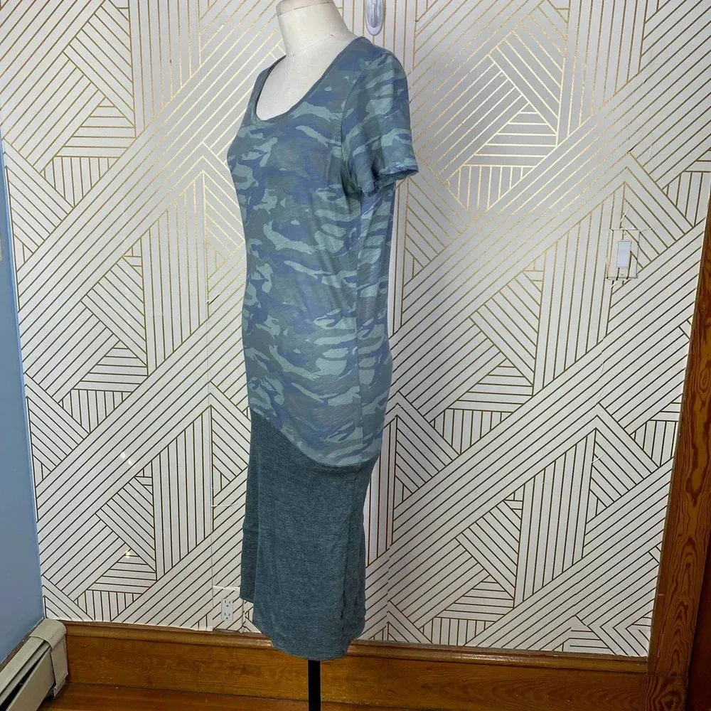 Monrow Camo Tee Shirt Dress Succulent Green Short‎ Sleeve Ruched Size US Small - Image 6