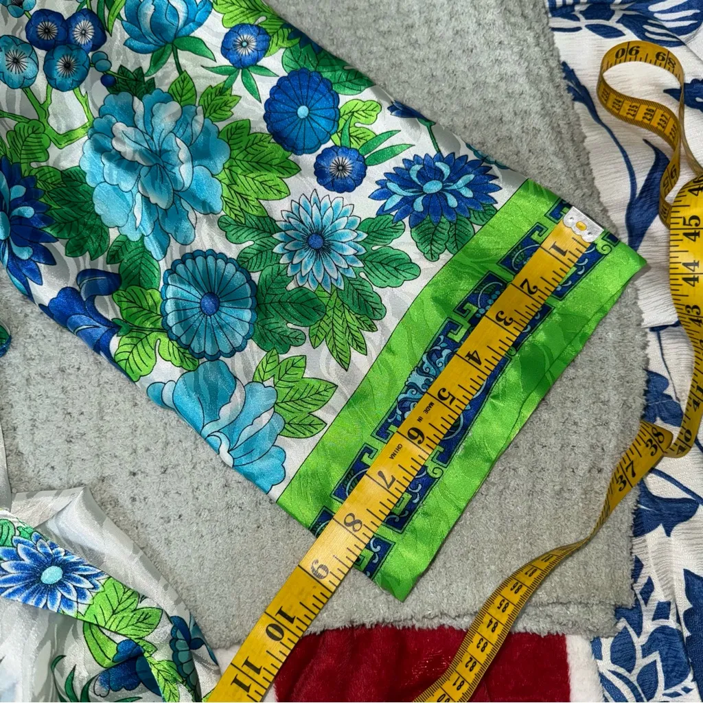 VTG Brownstone Studio NY‎ Kaftan Blue Green White Floral Mrs Roper LG Retro 70s - Image 10