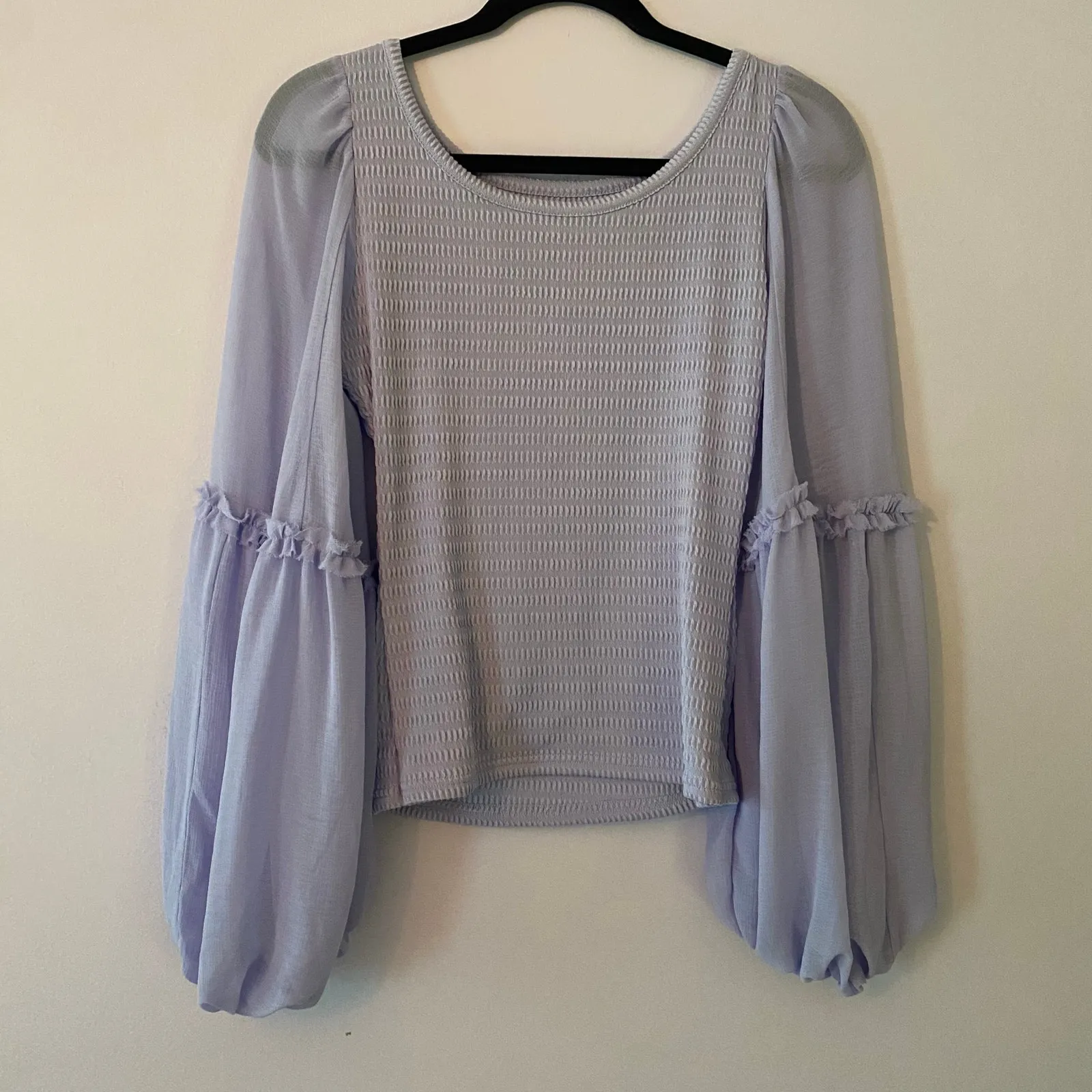 Anthropologie Purple Balloon Puff Sleeve Smocked Blouse Top Women's size XS - Image 6