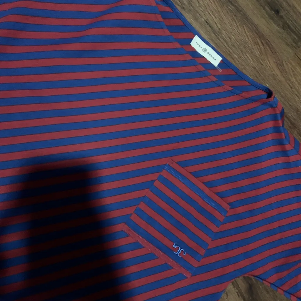 Tory Burch Logo-embroidered striped cotton-jersey T-shirt 258$ s NWOT oversized - Image 4