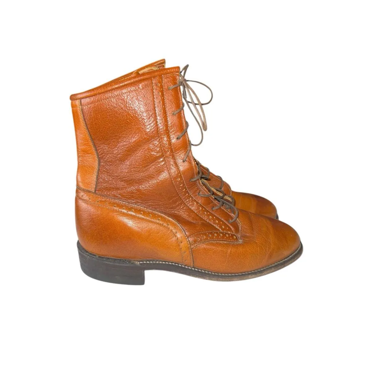 Vintage Justin Packer Lace Up Roper Boots Tan Leather Made USA Women’s Size 6.5C - Image 3