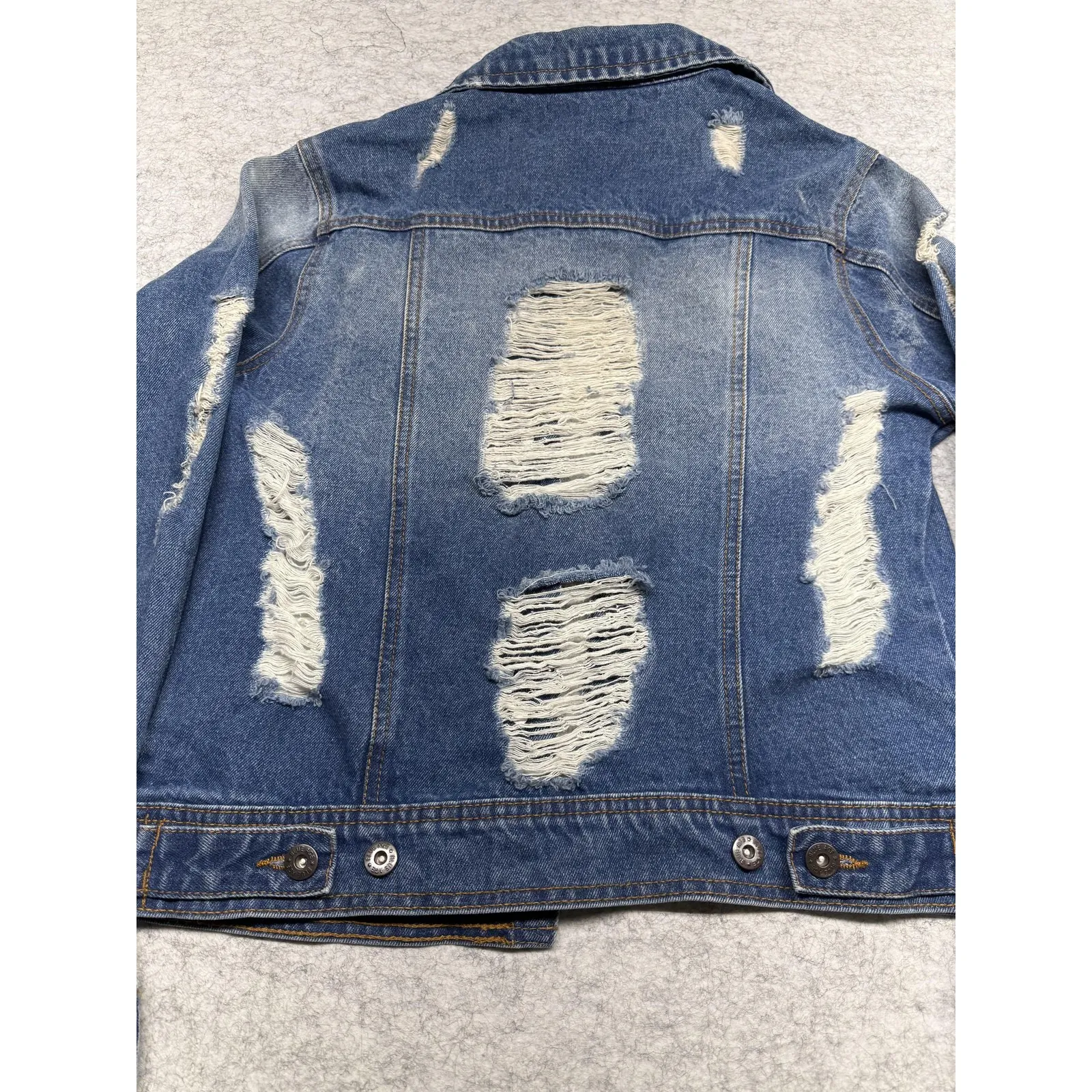 Blue Age Jacket Womens Small Distressed Denim Button Front Ripped Vintage - Image 8