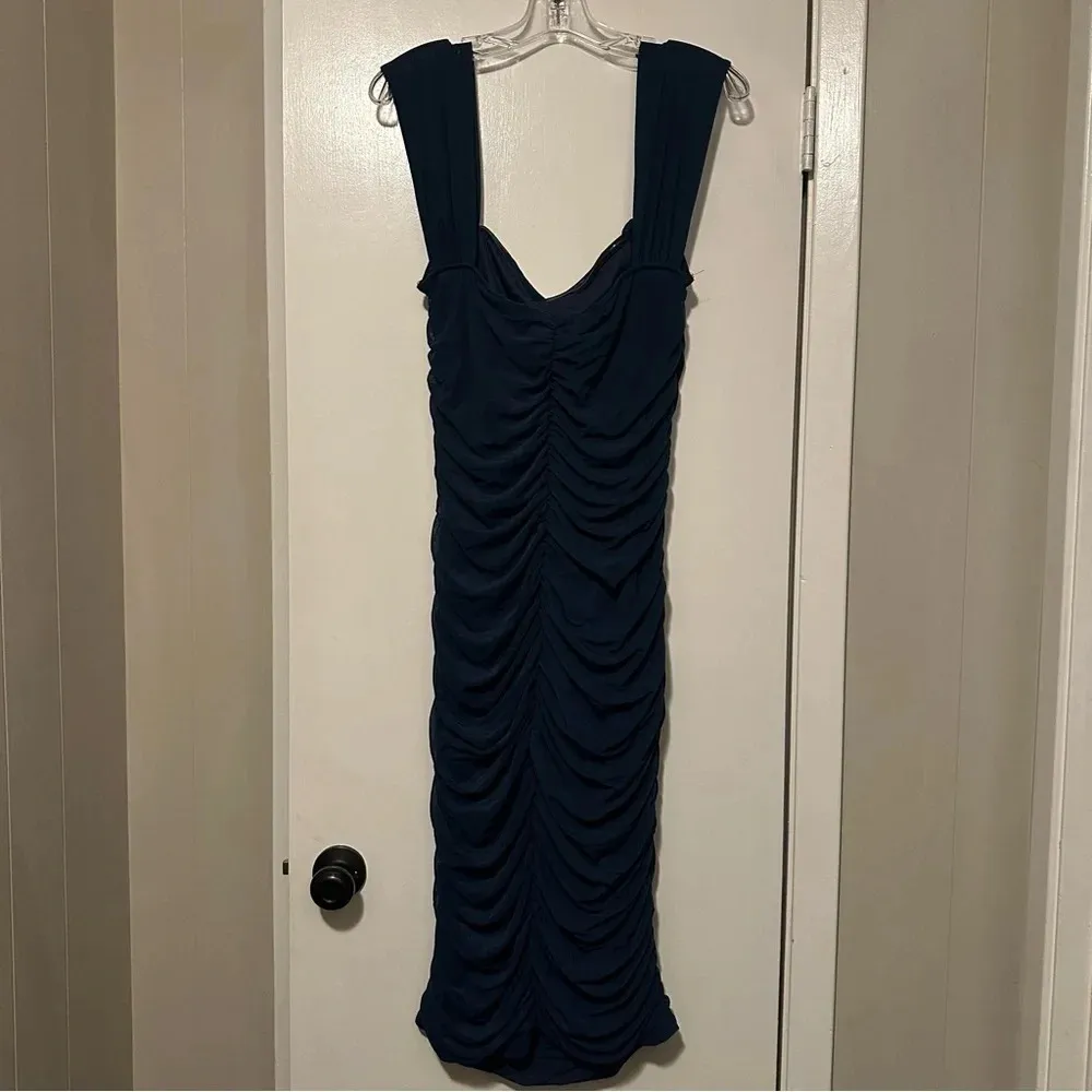 NWT PRETTYGARDEN Off The Shoulder Ruched Bodycon Dress Midi Dress Navy size XL - Image 6