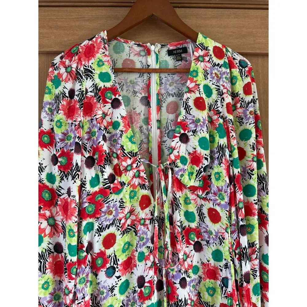 NWT AFRM Caprice Long Sleeve Mini Dress in Summer Daisy Bouquet Women’s size XS​ Red - Image 5