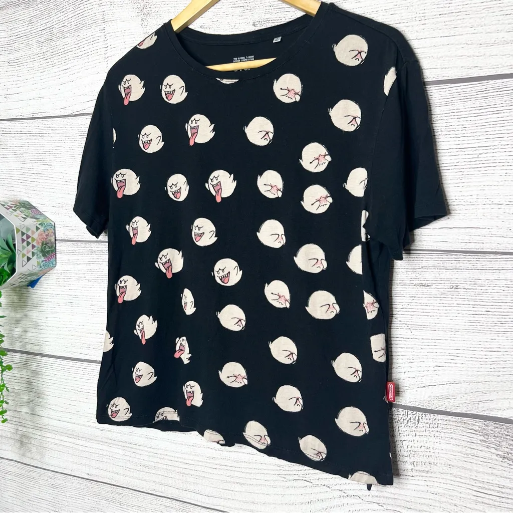 Super Rare Uniqlo NINTENDO Boo Ghost Black T-Shirt Unisex Size Small UTGP Artist - Image 2