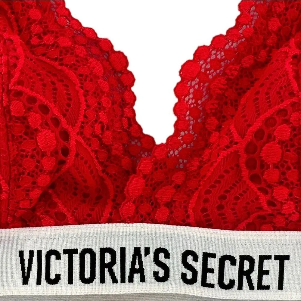 VICTORIA'S SECRET Red Lace Bralette Size Small Bra - Image 2