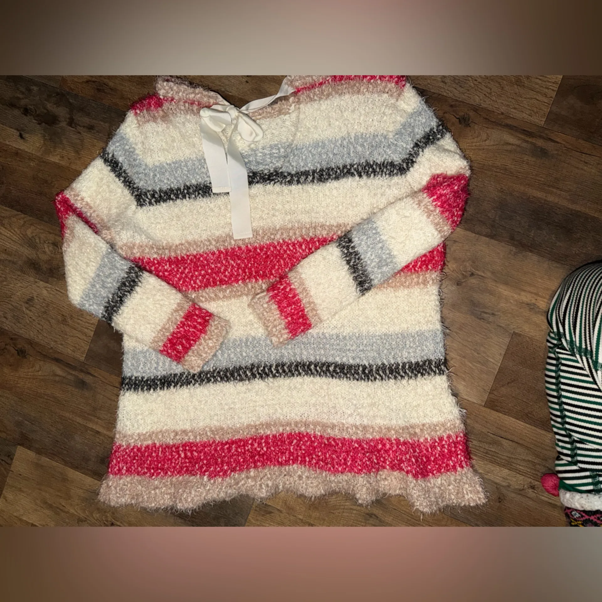 Lane Bryant Cozy Striped Sweater - Red, White, Gray, Pink Tie Back Size 18-20 - Image 2