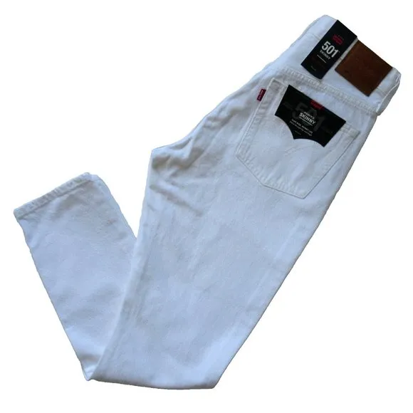 NWT Levi's 501 Skinny in Don't Mind If I Do White Destroyed Rigid Jeans 26 x 28 - Image 3