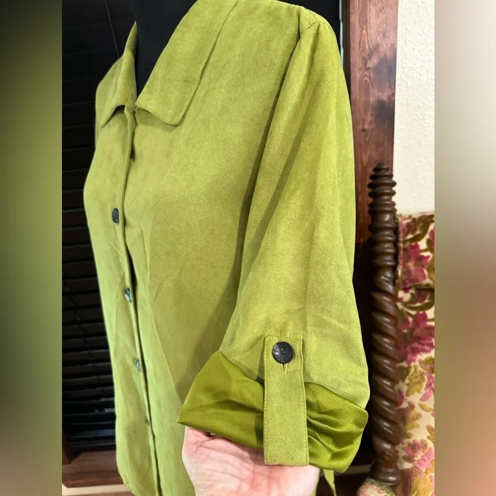 Caroline Rose Green Alcantara Faux Suede Shirt Jacket M Size M - Image 3