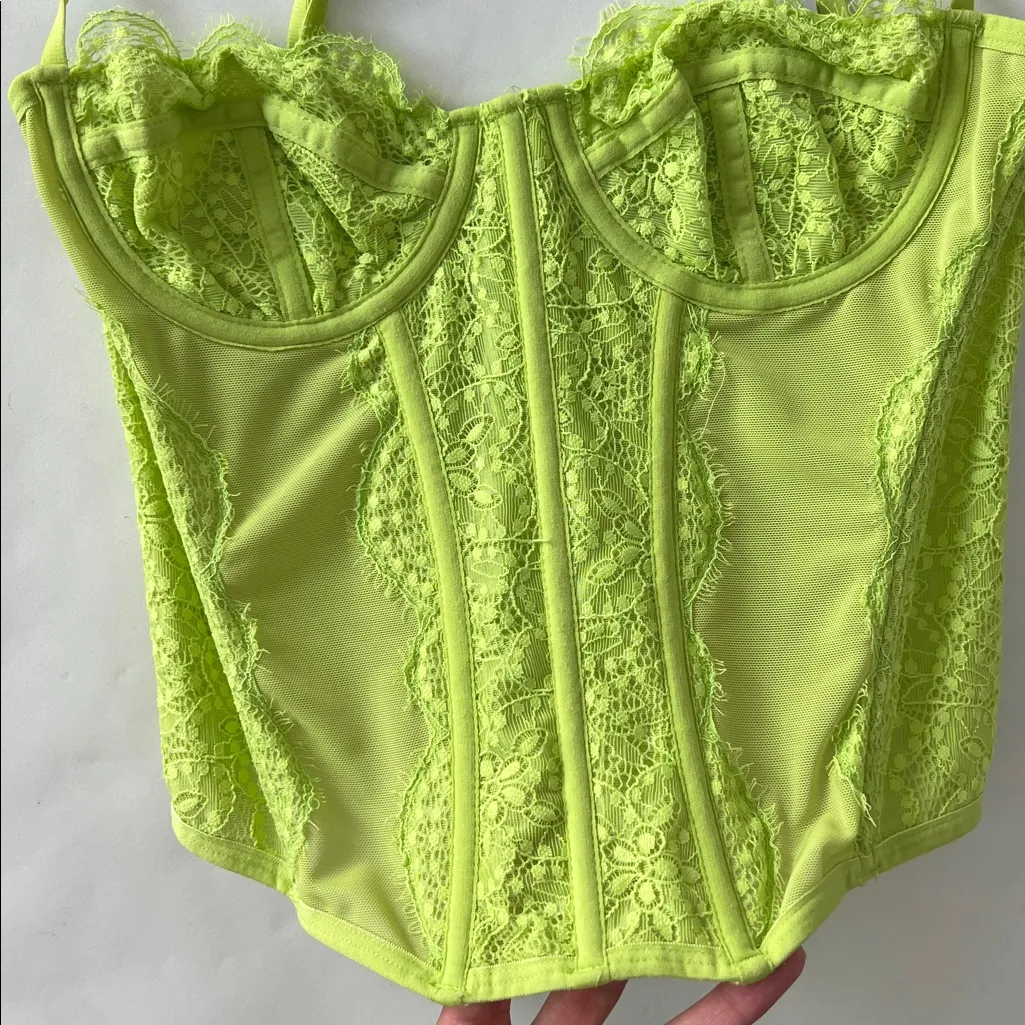 Out From Under x Urban Outfitters Modern Love Lace Corset Lime Green Size M $59 - Image 4
