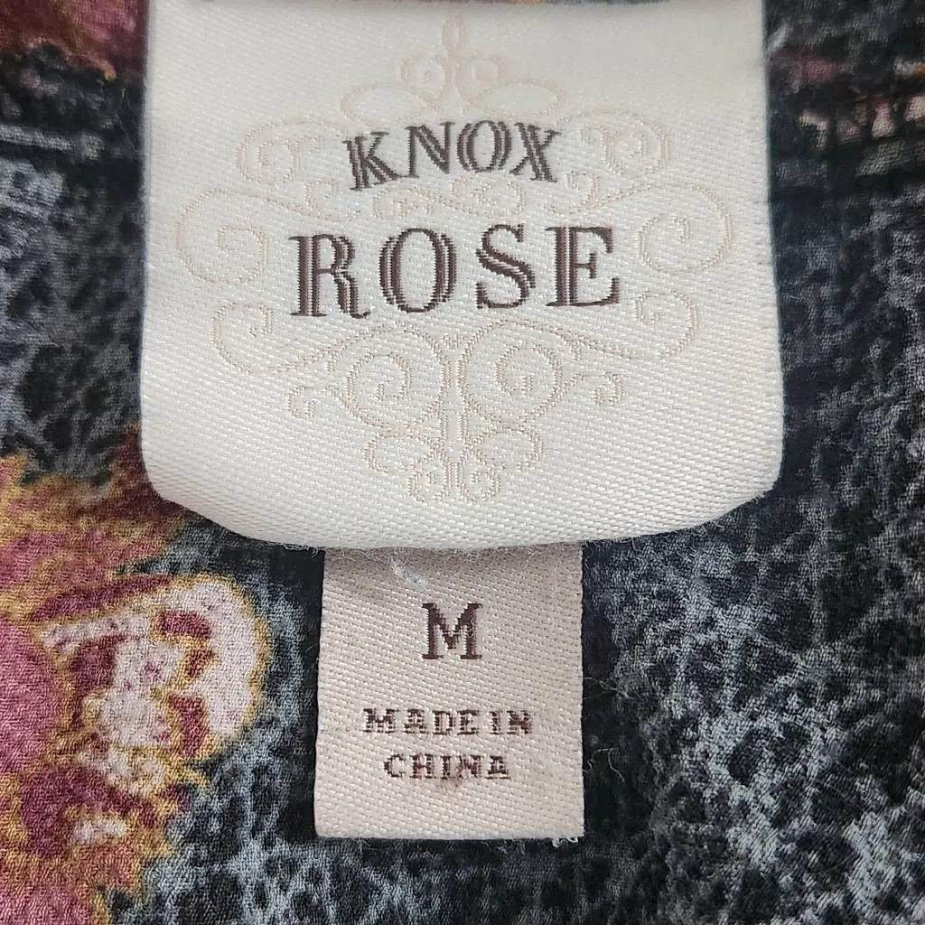 Knox Rose Gray and Pink Floral Print Peasant Blouse Size Medium Boho Floral Top - Image 9