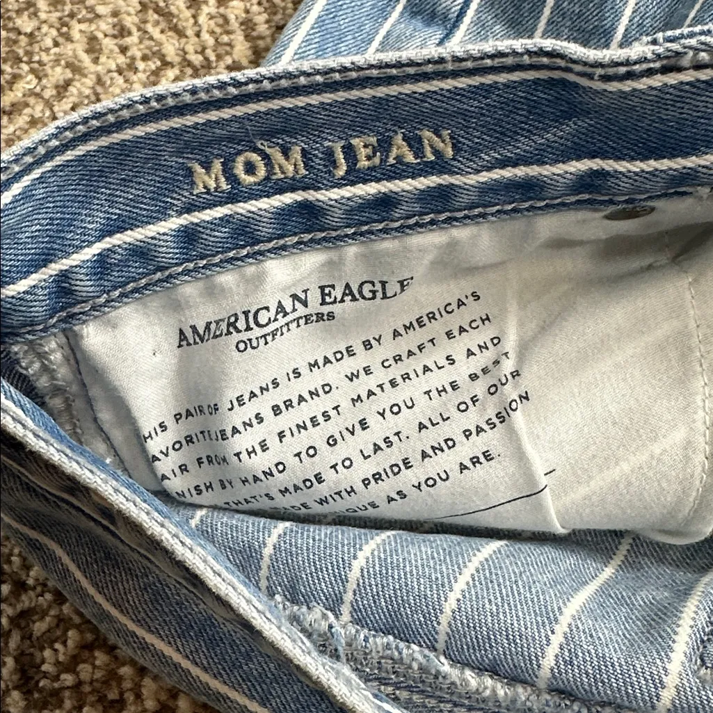 American Eagle Outfitters Blue and White Striped Mom Jeans - Image 5