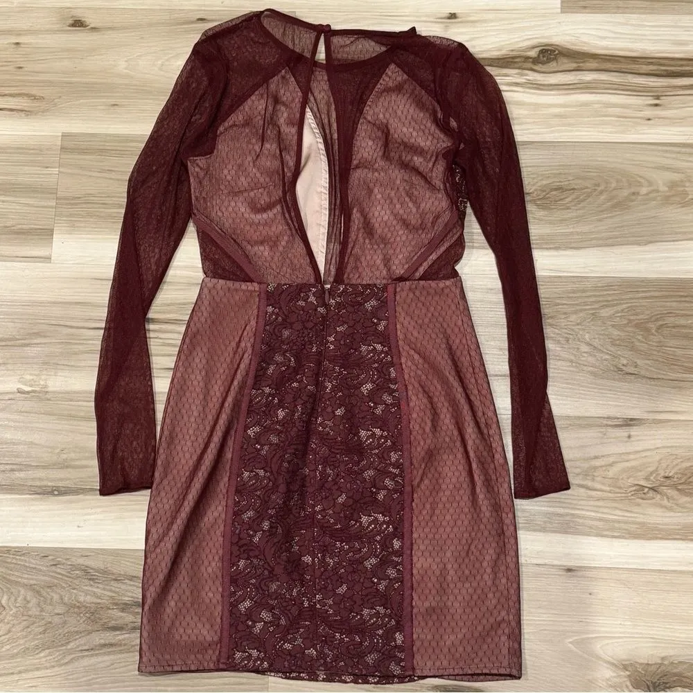 TJD The Jetset Diaries Lace Cutout Mini Dress Maroon Cream Women’s Small - Image 6