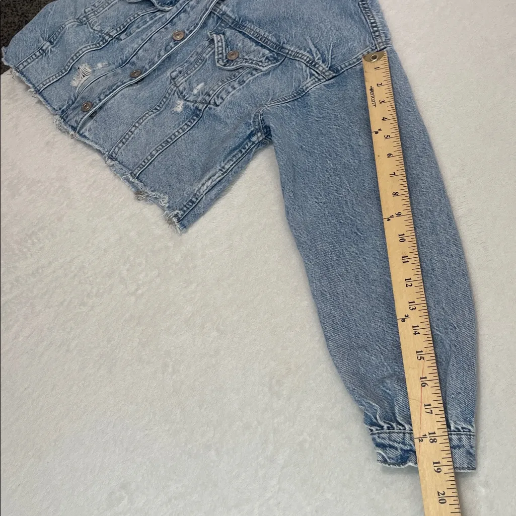 American Eagle Outfitters Denim Jacket with Gray Hood - Image 7