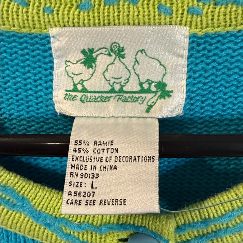 Vintage Quacker Factory Mermaid Ocean Fish Clam Beaded Long Sleeve Sweater large Blue - Image 2