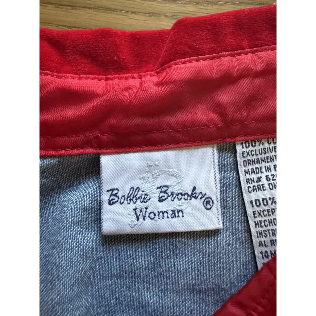 Bobbie Brooks Woman size 14W/16W Embroidered Ornaments Christmas Denim Shirt VTG Blue - Image 3