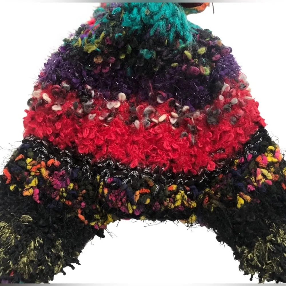 NWOT Steve Madden Cozy Black Multi Colored PomPom Winter Hat - Image 3
