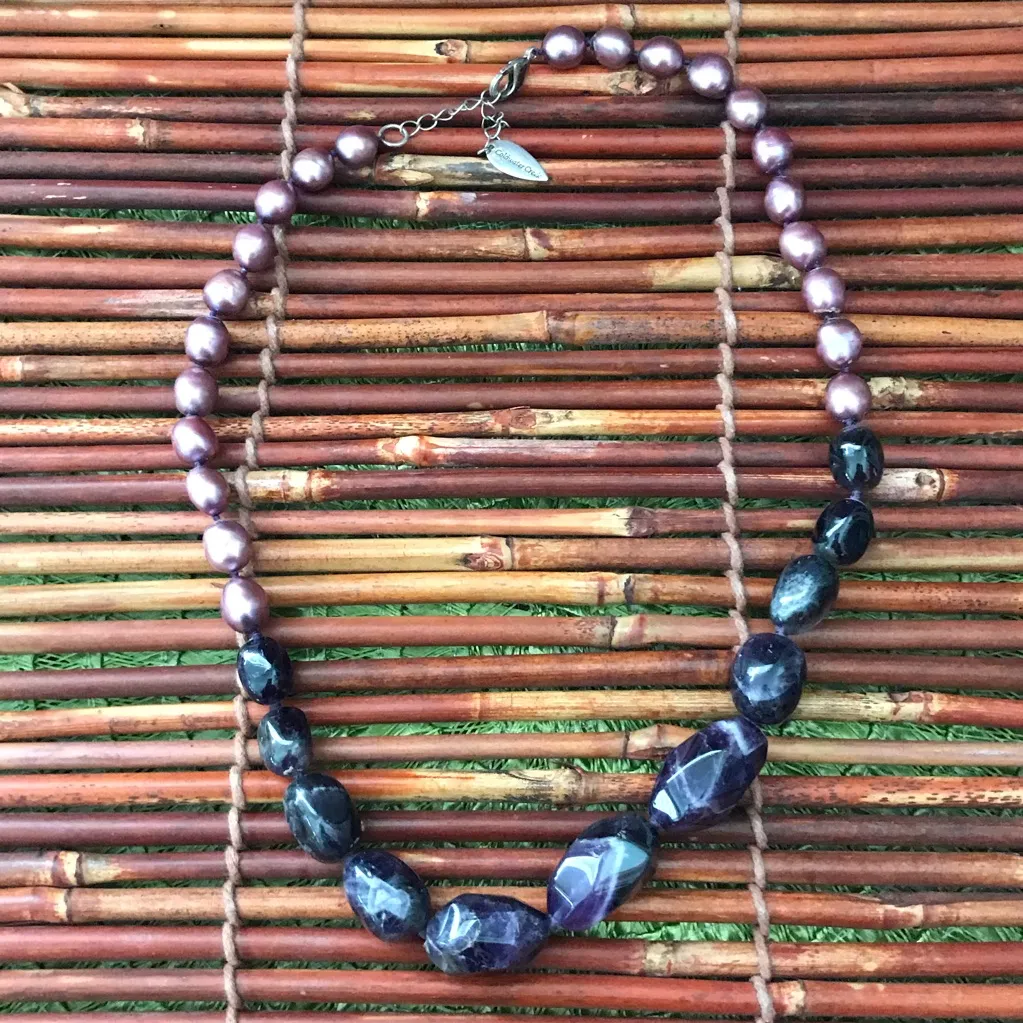 Coldwater Creek Purple Stone & Faux Pearl Necklace - Image 5