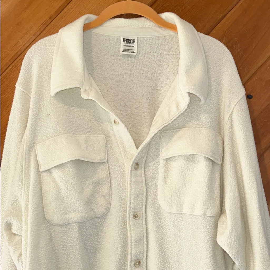 Victoria’s Secret PINK Creamer White Reverse Fleece Shacket - Image 6