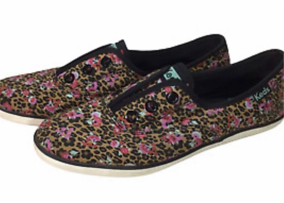 Keds retro floral slip on sneakers animal print 7.5 black pink - Image 2