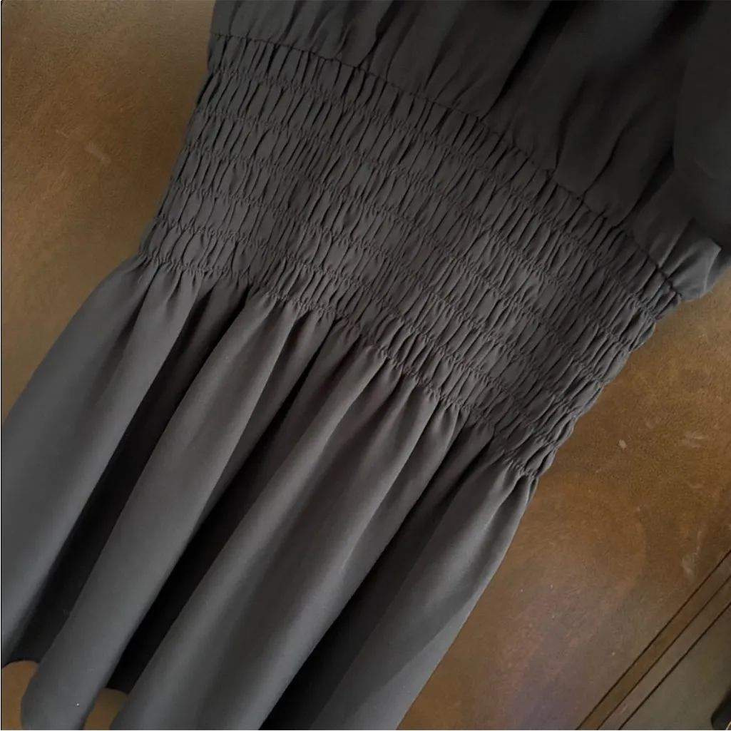 NWT Madewell Smocked Waist Bubble Sleeve Chiffon Dress Black Sz. XS Rtl. $148.00 - Image 8