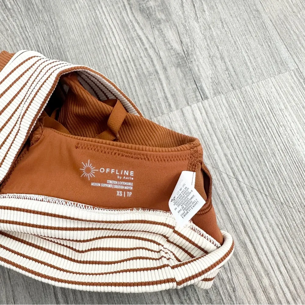 OFFLINE By Aerie Ribbed Scoop Sports Bra Caramel NWT size XS - Image 6