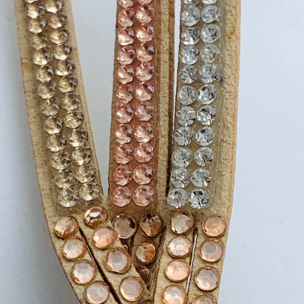 Womens double band watch Rose Gold tone rhinestones leather band fits up to 7” - Image 4