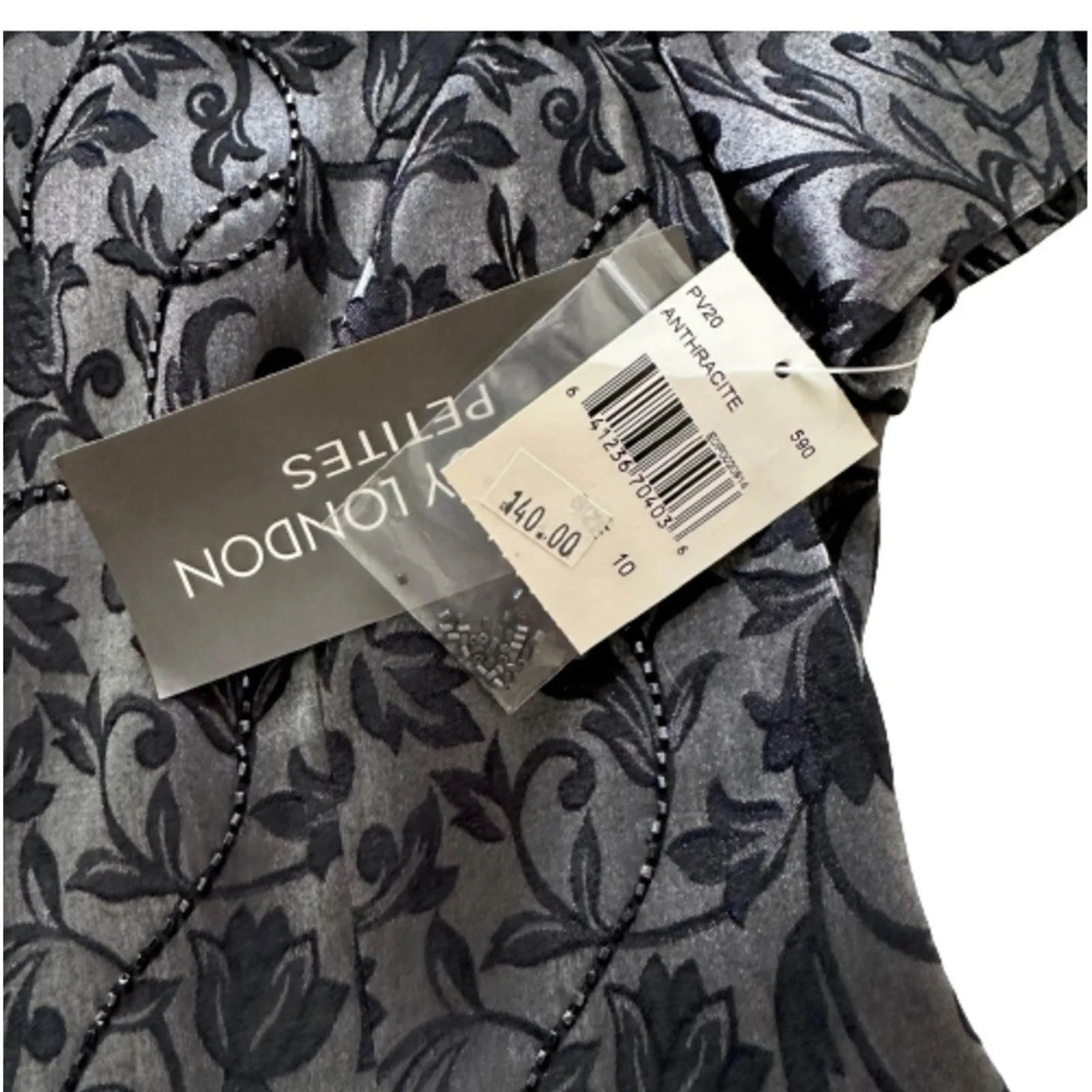 Maggy London Dress Petite Gray Black Embellished Short Sleeve Formal Size 10P - Image 10