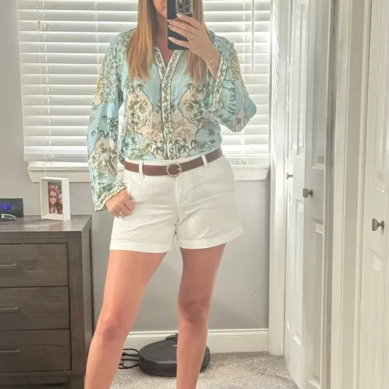 Derek Lam Blue Floral Button Up Shirt Size 10 Challis Vacation Designer $300 - Image 6