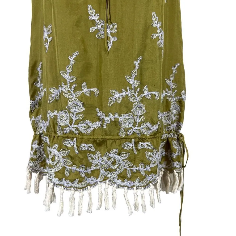 David Meister Chartreuse Embroidered Tunic Top Silk Shift Mini Dress - Image 3