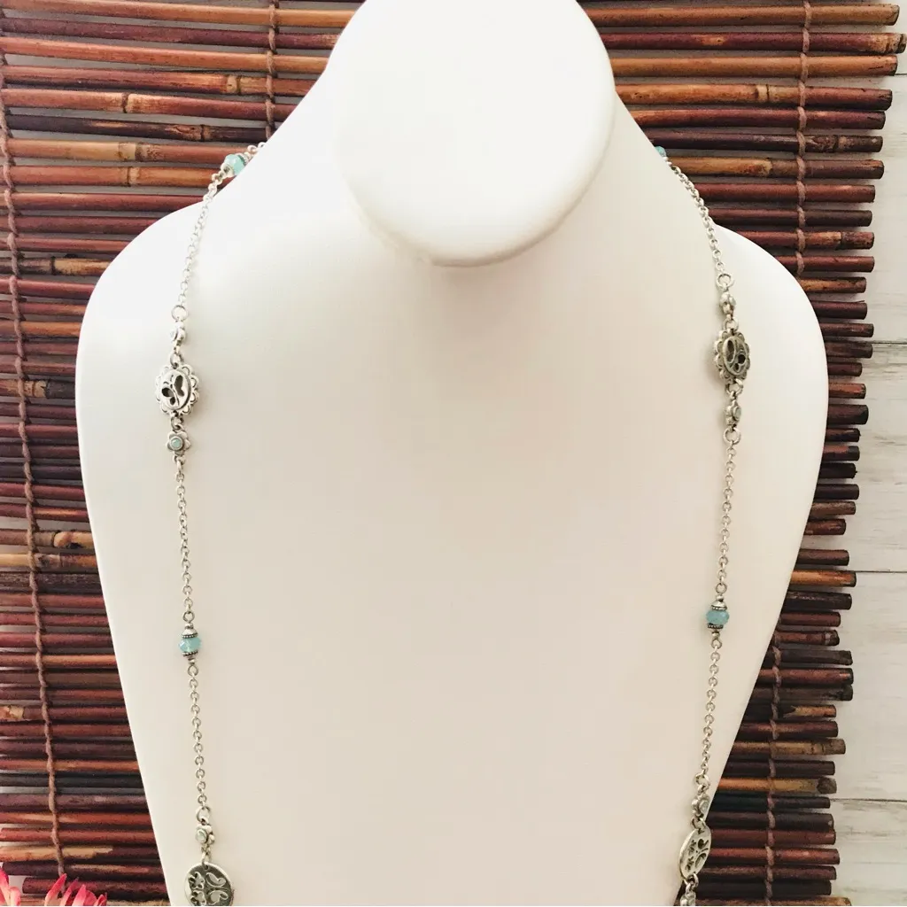 Brighton Extra Long Chain Necklace Blue Glass Beads & Butterly Motif - Image 2