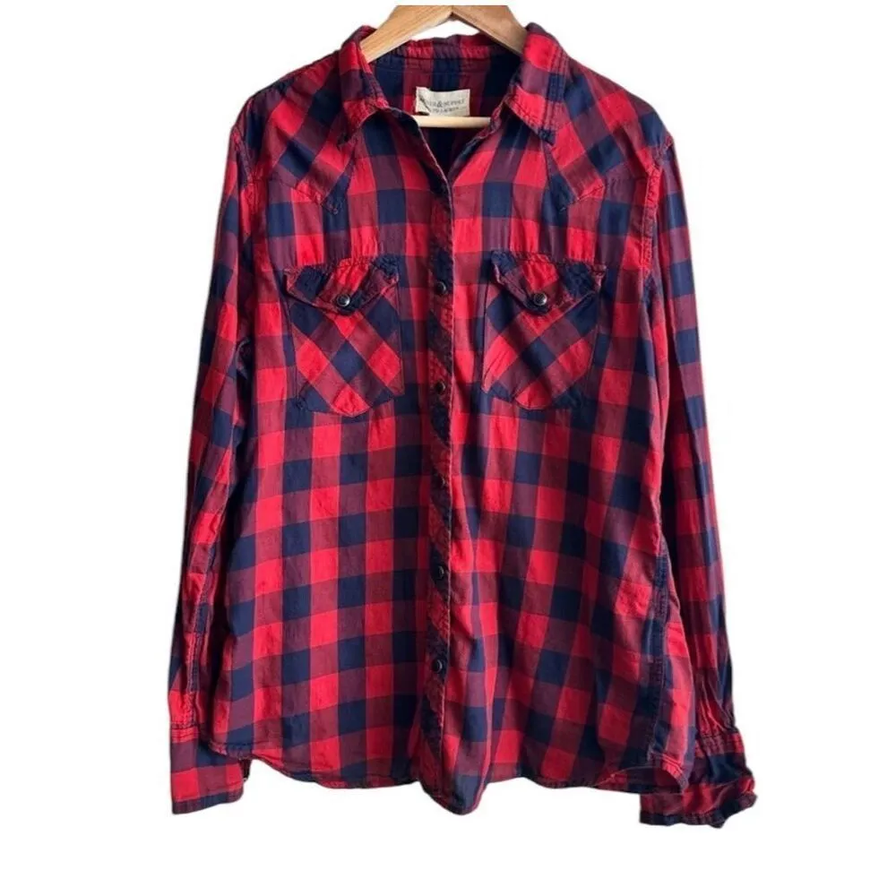 ✨DENIM & SUPPLY RALPH LAUREN Red Blue Plaid Snap Front Sz Large Shirt✨ - Image 7