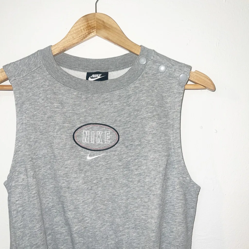 Nike women’s sleeveless gray varsity logo shorts romper - Image 3