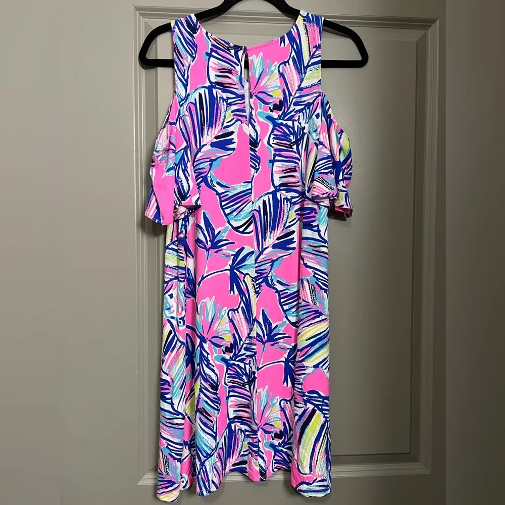 Lilly Pulitzer Somerset Open Shoulder Tiki Pink Cabana Dress - Image 5