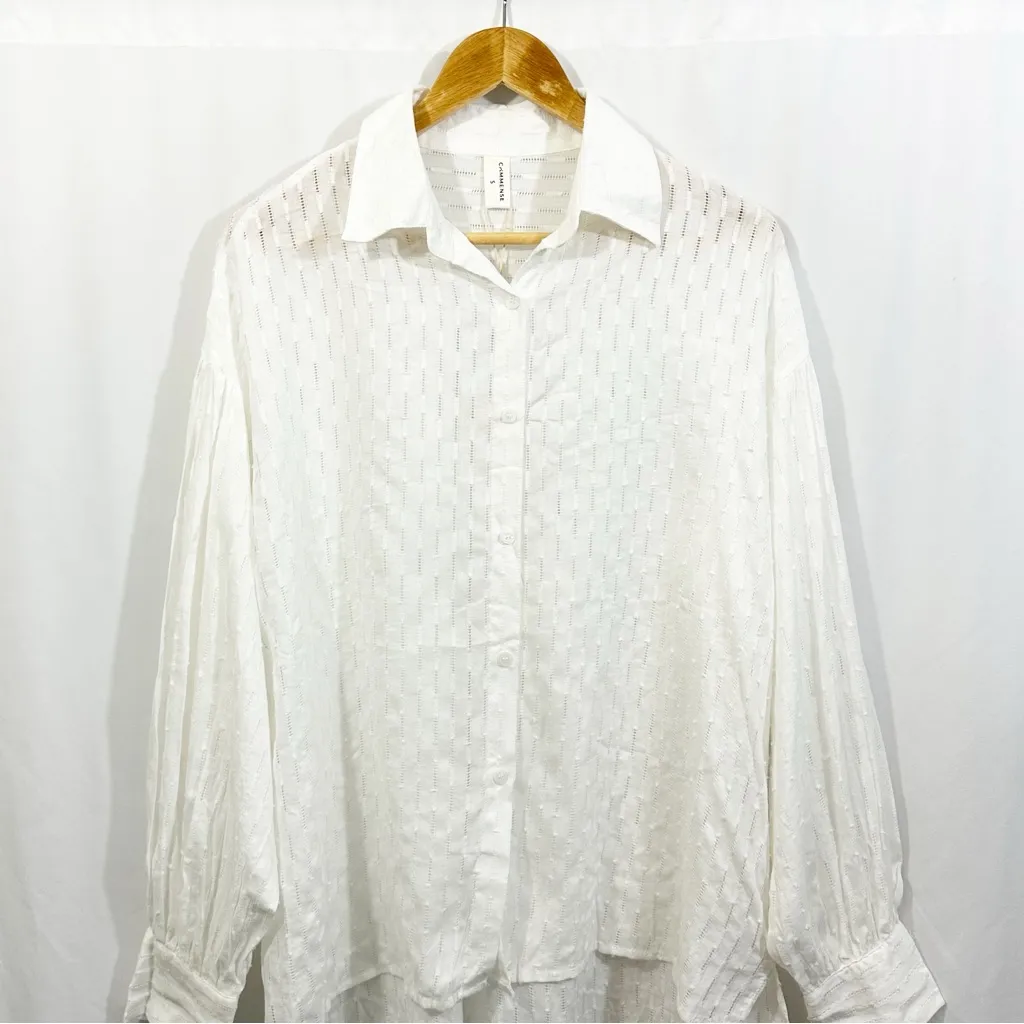 NWT Commense Textured Long Sleeve Button Down Top White - Image 3