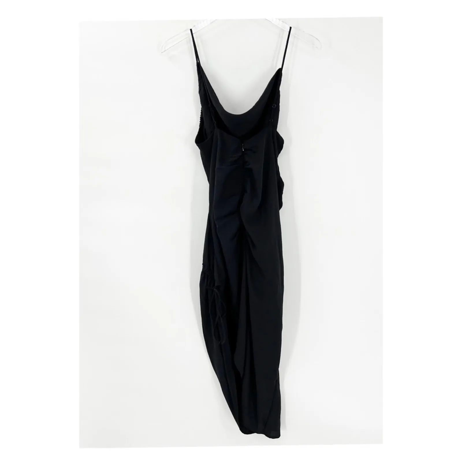 NEW Abercrombie & Fitch‎ Ruched Asymmetrical Satin Midi Bodycon Dress SP Black - Image 2