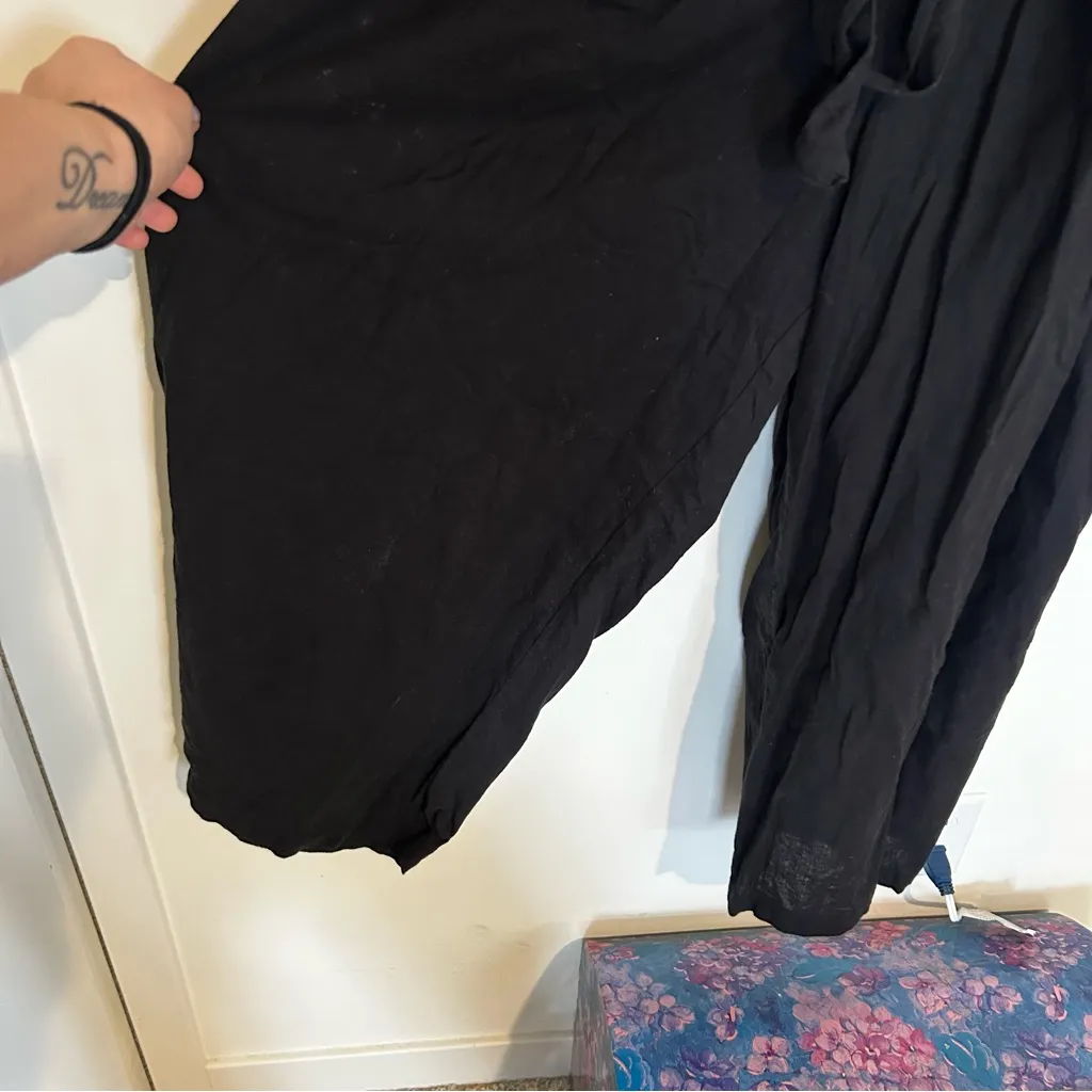 World Market Black Cotton Linen Blend Button Front Short Sleeve Jumpsuit L/XL - Image 6
