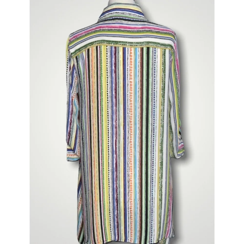 Melissa Paige Colorful Striped Button Down Hi/Lo Tab Sleeves Shirt Dress SP - Image 4