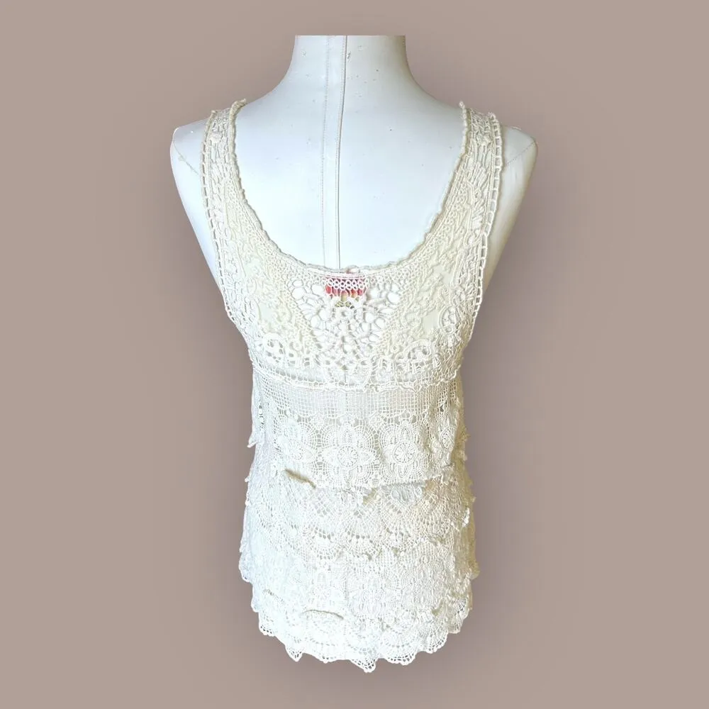 Intimately Free People Cream Sheer Lace Tunic size S Romantic Feminine Boho - Image 3