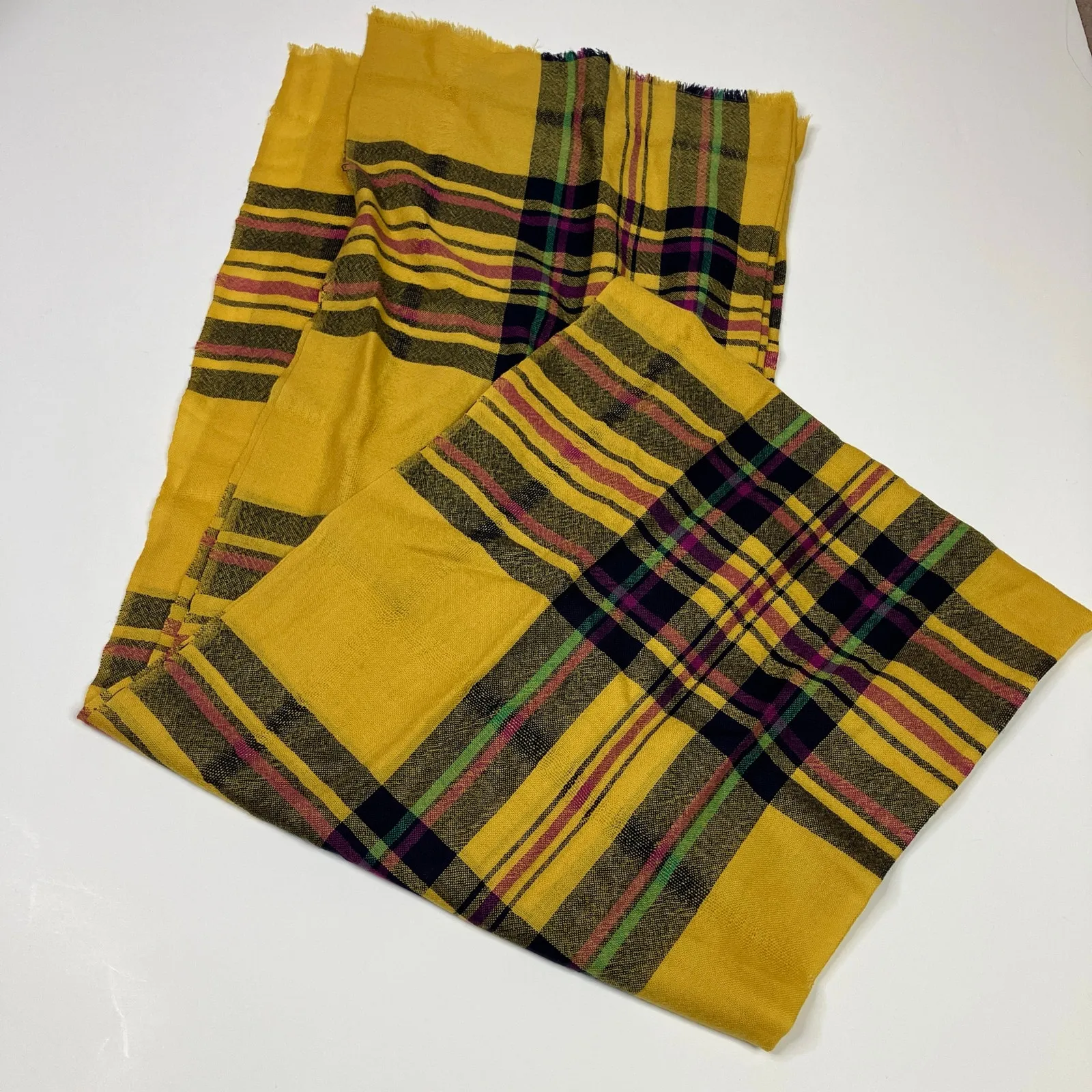 Mustard Yellow Plaid Soft Wide Womens Scarf - Image 2