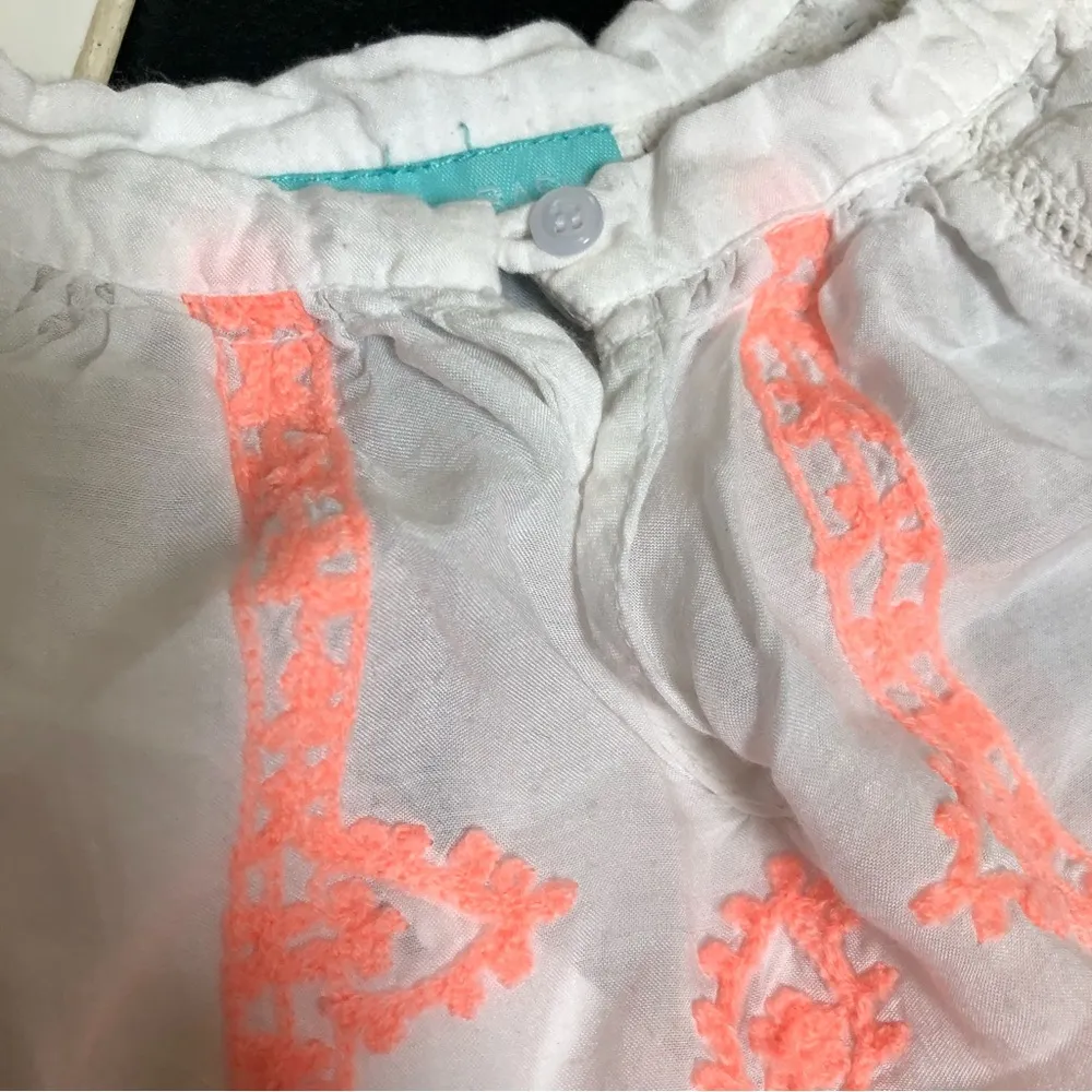 Melissa Odabash Embroidered Peasant Blouse Crop Top White Neon Coral Summery sz8 - Image 10