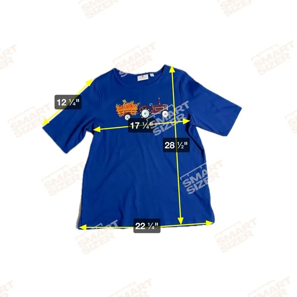 Quacker Factory Blue Embroidered Embellished Knit Fall Halloween Shirt Top Large - Image 9