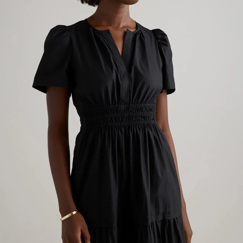 NWT Quince Women’s 100% Organic Cotton Poplin Tiered Maxi Dress Black Sz L - Image 5