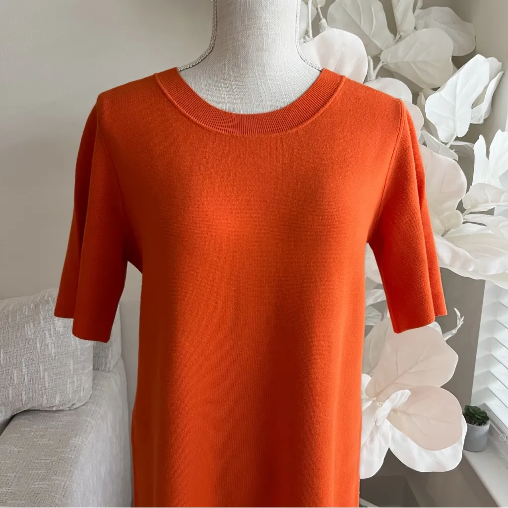 See By Chloe Orange Stretch Knit Ruffle Trimmed Short Sleeve Midi Dress - Image 2
