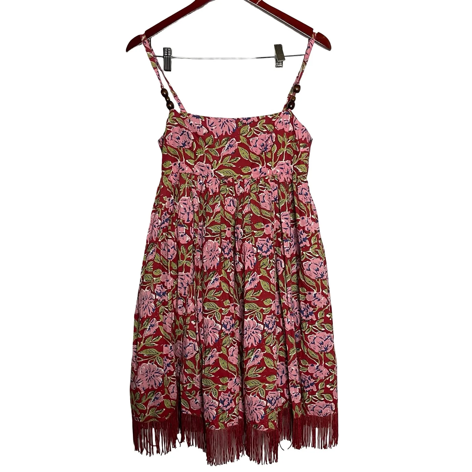 New Eddy GAVIN FRINGE MINI DRESS in RED/BLUSH FLORAL PRINT sz S Red - Image 3