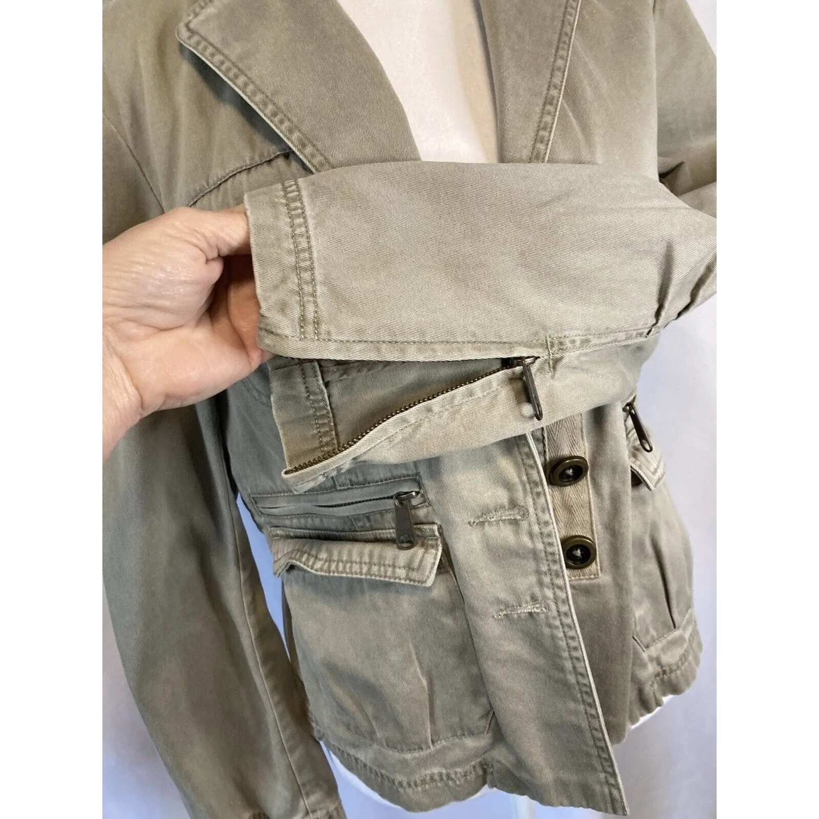 VTG Y2K The Limited M Khaki Green Blazer Jacket Military Safari Field Utility - Image 5