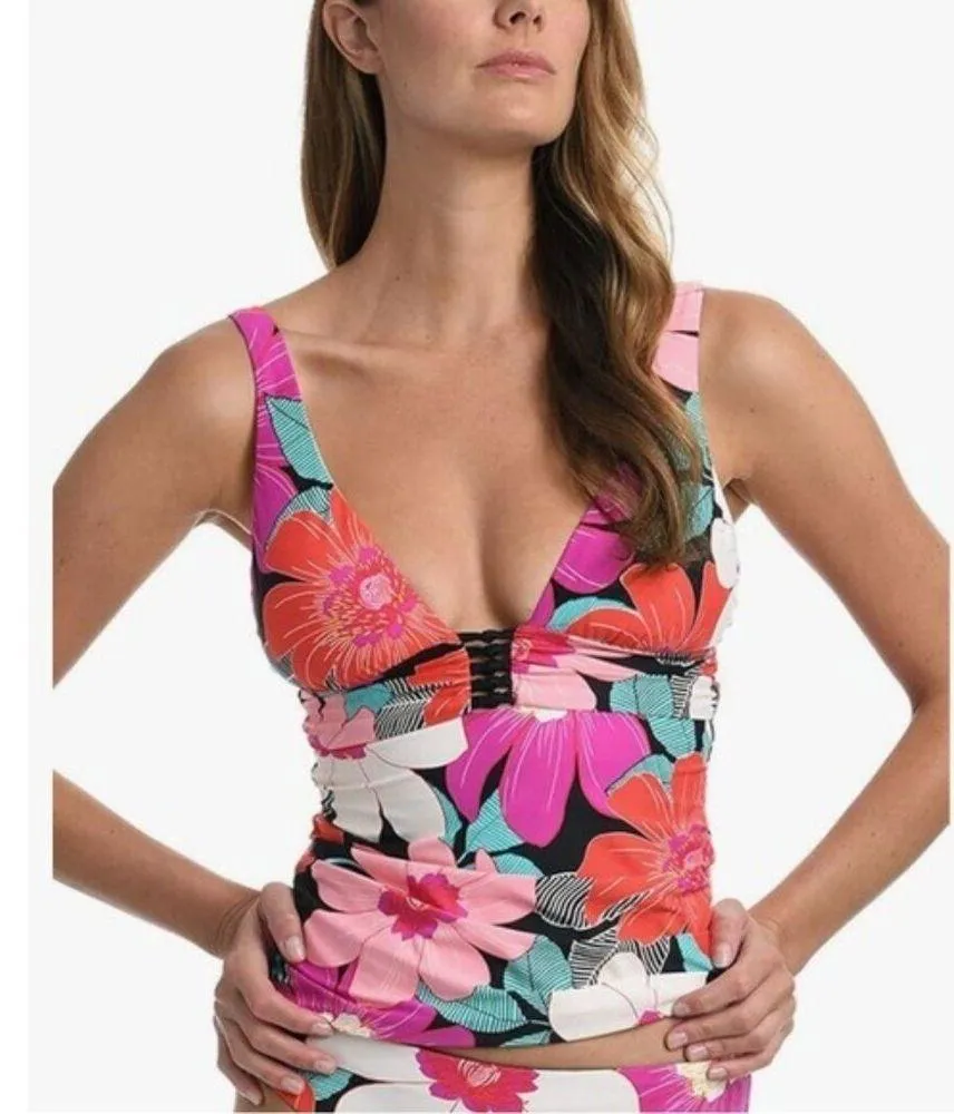 La Blanca Over the Shoulder Front Knot Tankini Swimsuit Top, Size 10 NWT - Image 5