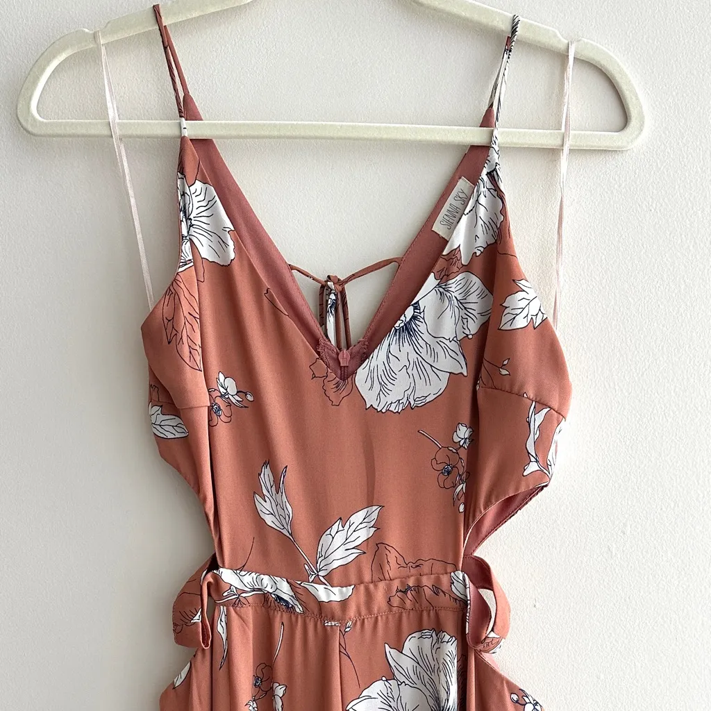Sienna Sky Floral Cutout Wide Leg Jumpsuit, Peach/White, Summer/Spring, Small - Image 2
