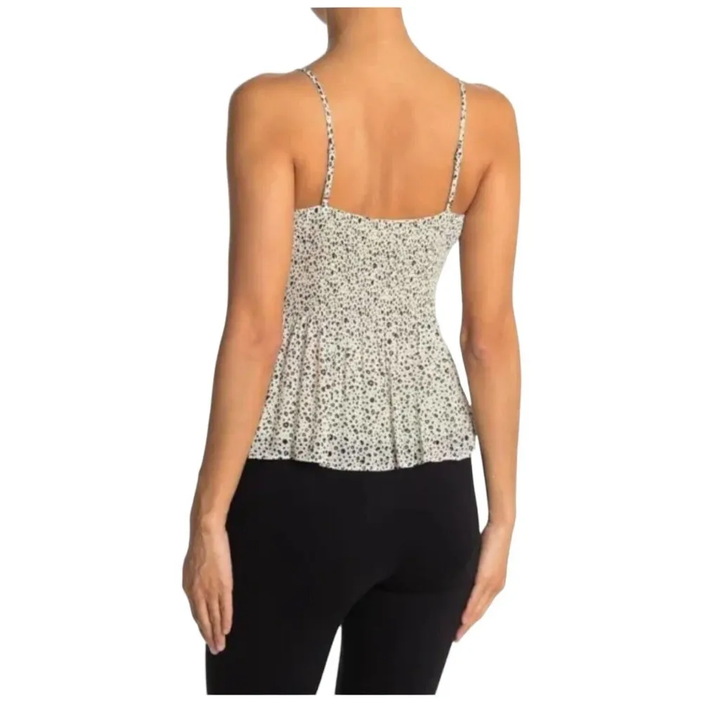 New Lush Printed Cheetah Pleated Adjustable Spaghetti Strap Cami White Black S - Image 12