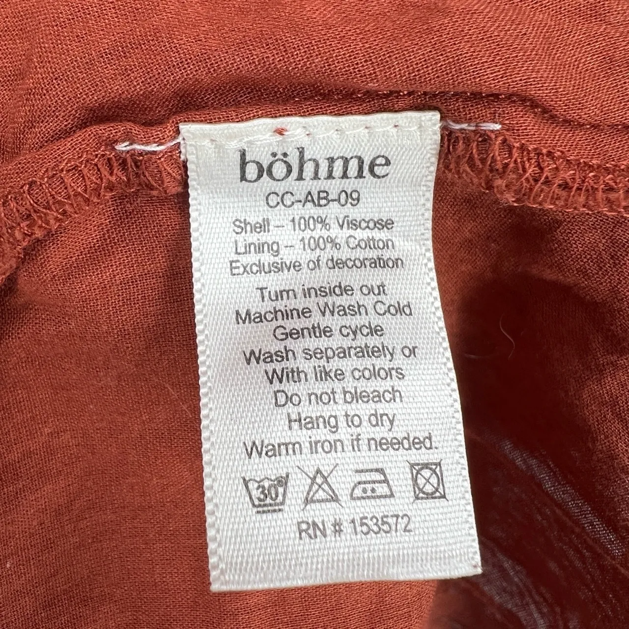 Bohme Rust Mini Dress Ruffle Lace Trim Long Sleeve Drawstring Waist Boho Small - Image 6